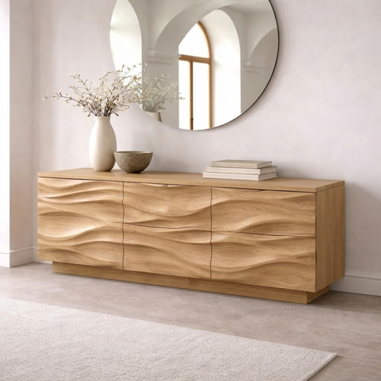 Solid Wood Console Table with Wave Front – Modern Entryway Storage Sideboard - view 1 of 7