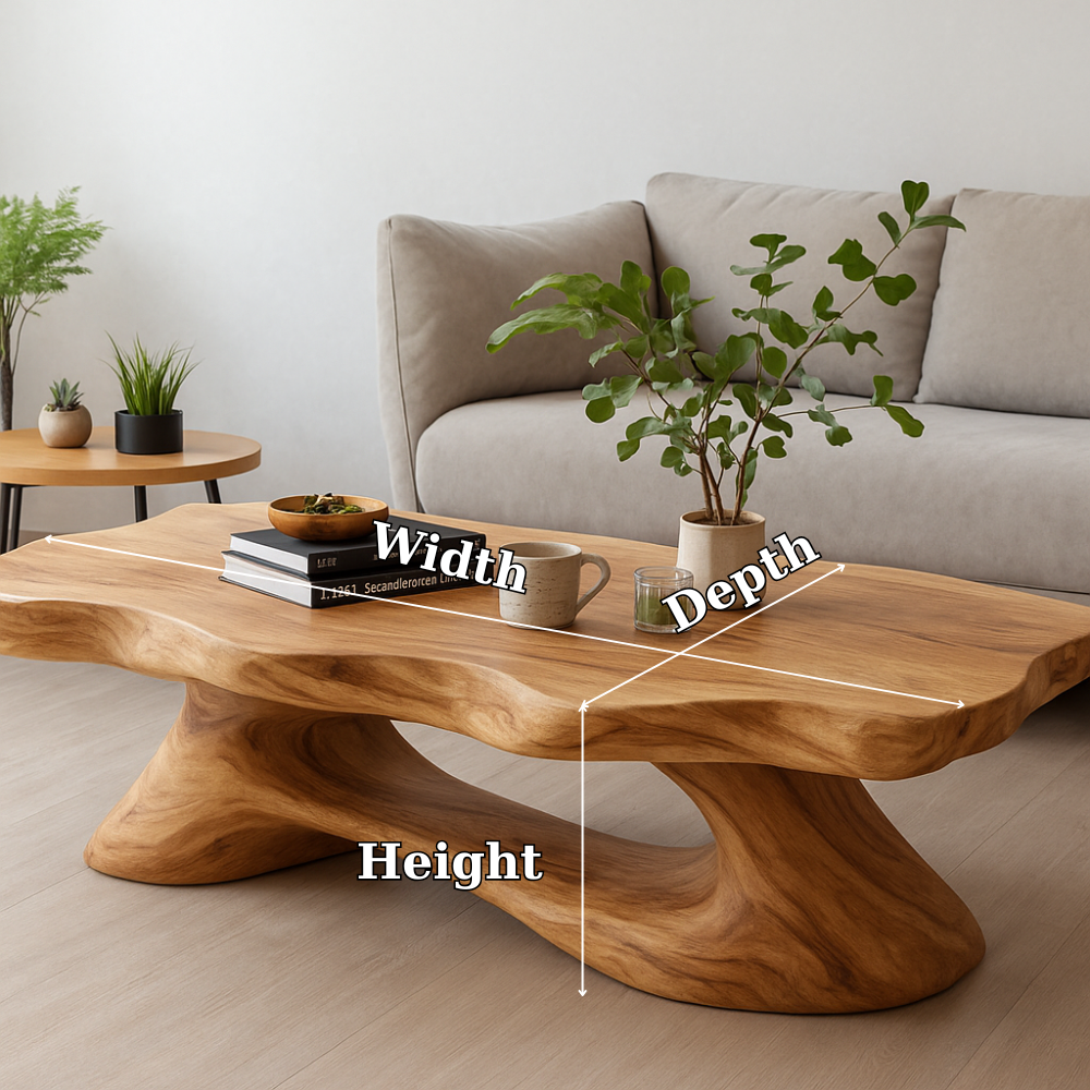Solid Wood Coffee Table Modern Live Edge Natural Wood with Sculptural Base - view 7 of 7