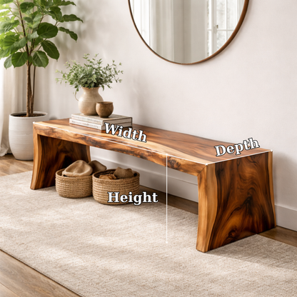 Live Edge Solid Wood Entryway Bench | Modern Organic Design with Natural Finish - view 6 of 7