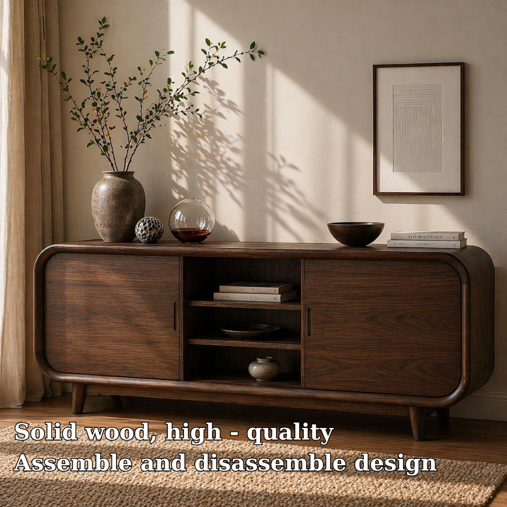 Modern Solid Wood Sideboard Cabinet with Sliding Doors & Open Shelf Storage - view 5 of 7