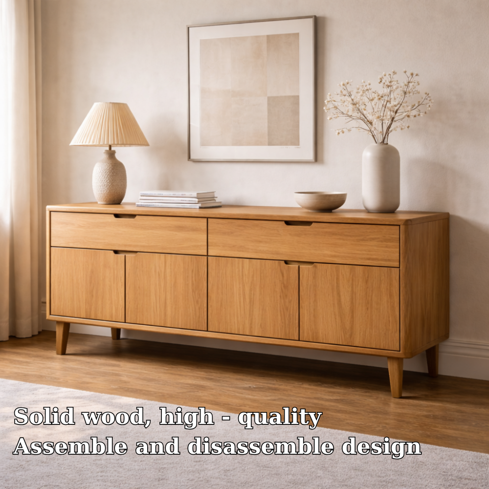 Mid Century Solid Wood Console Cabinet with Drawers and Door Storage - view 5 of 7