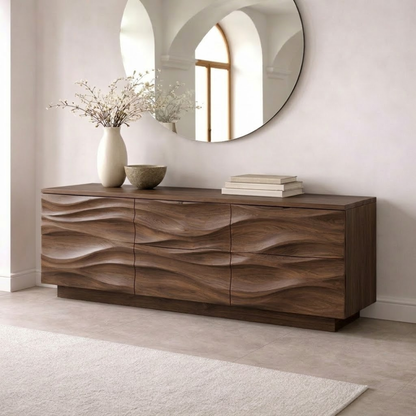 Solid Wood Console Table with Wave Front – Modern Entryway Storage Sideboard - view 2 of 7