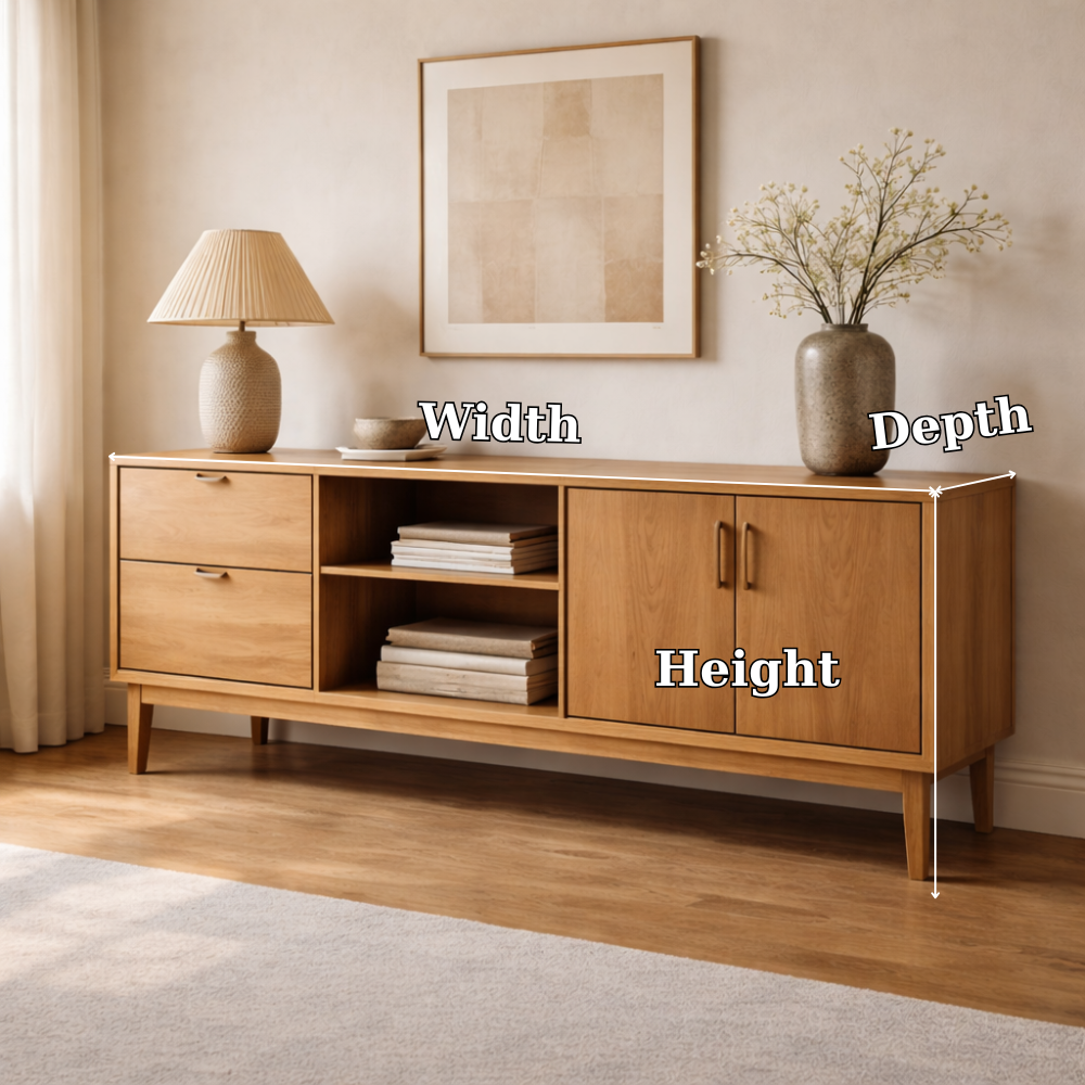 Solid Wood Console Cabinet with Drawers, Doors and Open Shelf Storage - view 7 of 7