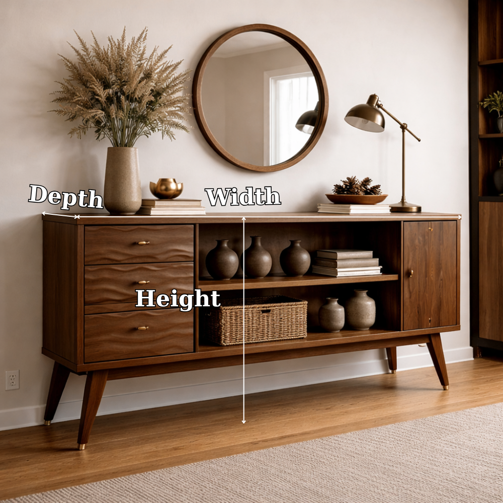 Mid-Century Modern Walnut Console Cabinet -Storage with Elegant Wave Design - view 7 of 7
