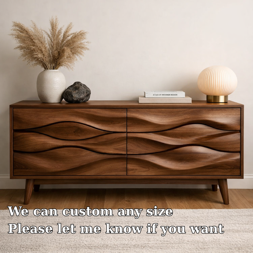 Solid Wood Wave Carved Console Cabinet – Modern Sculptural Sideboard - view 6 of 7
