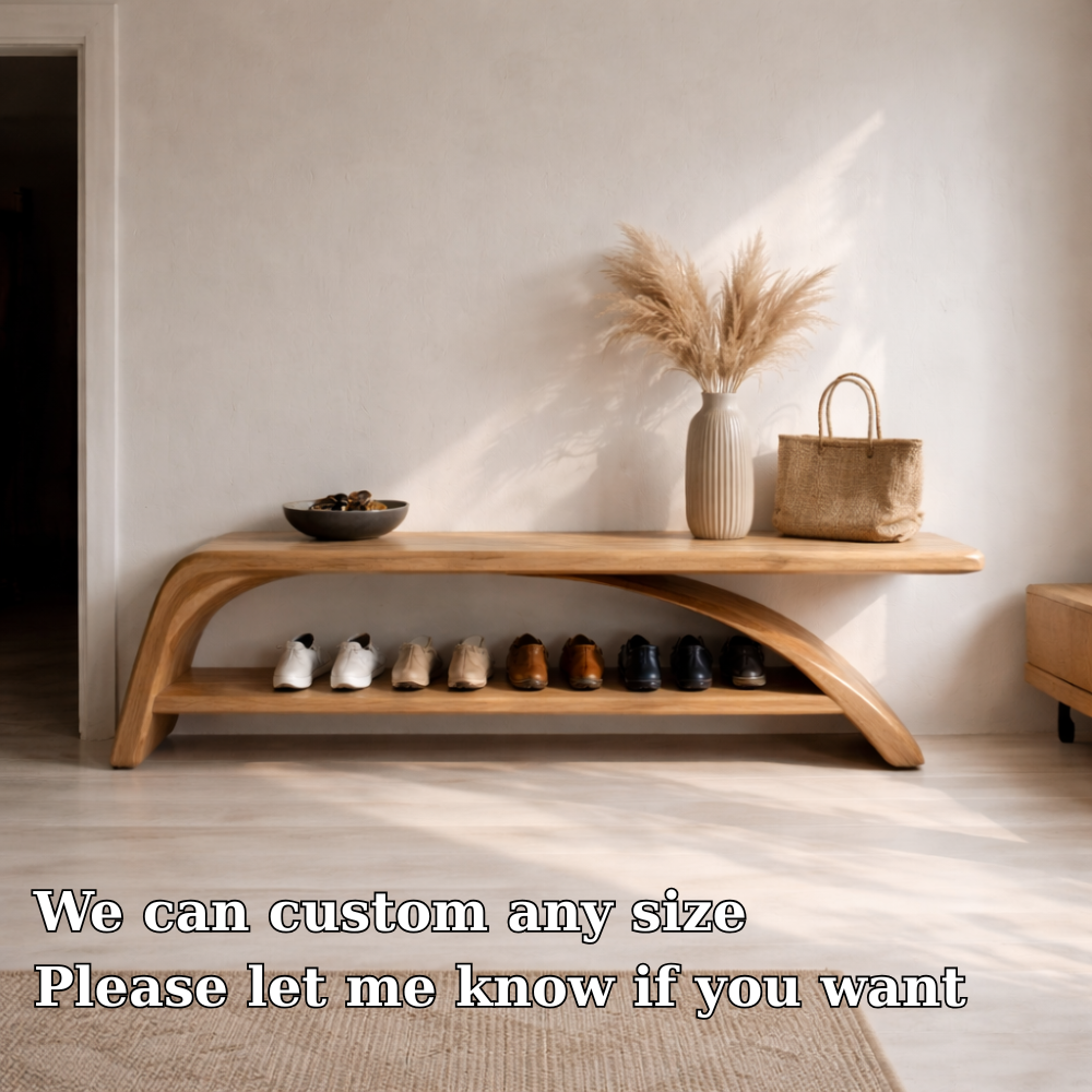 Solid Wood Entryway Bench with Shoe Storage Shelf – Modern Wooden Shoe Rack Bench - view 6 of 7