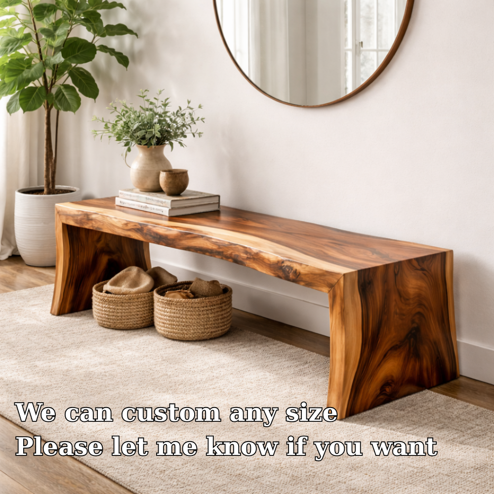 Live Edge Solid Wood Entryway Bench | Modern Organic Design with Natural Finish - view 7 of 7