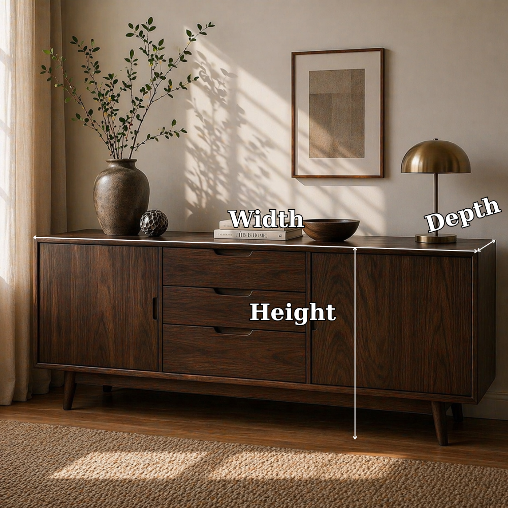 Mid Century Solid Wood Sideboard Cabinet with Drawers & Doors Storage - view 7 of 7