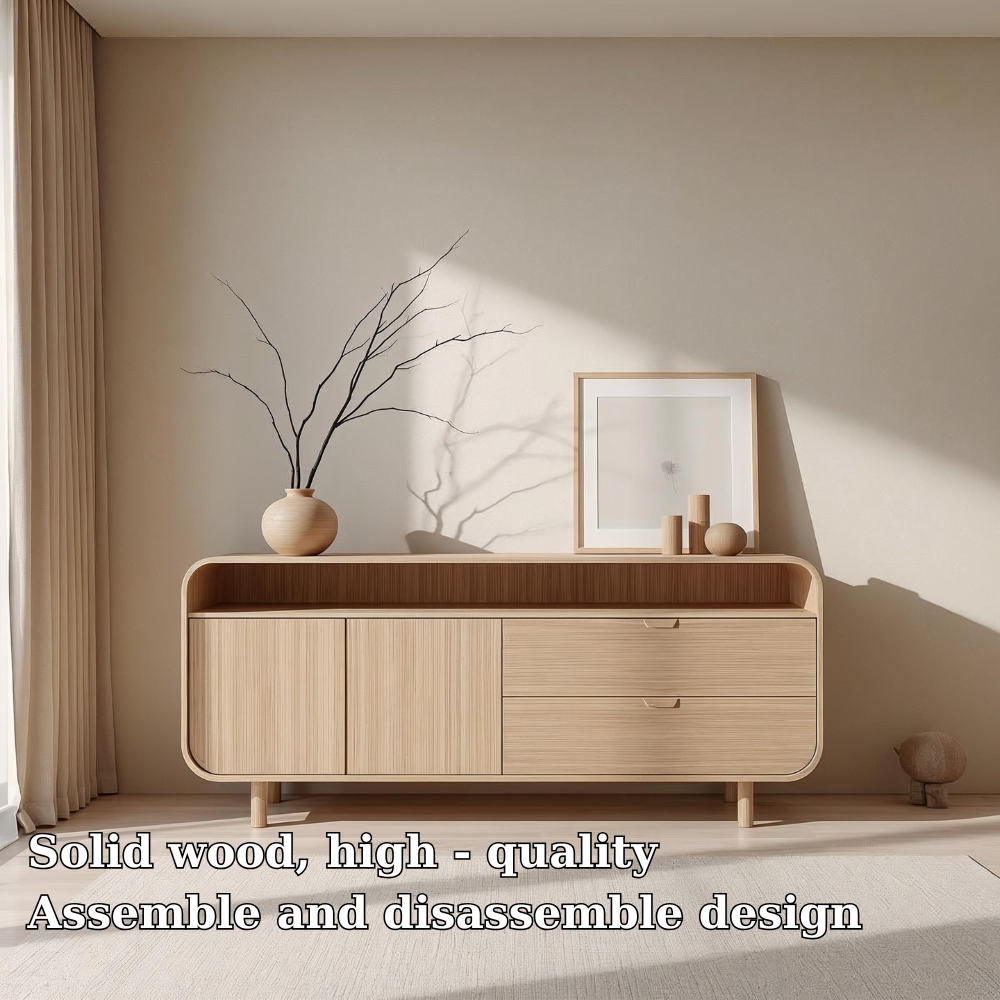 Contemporary Solid Wood Console Cabinet with Sliding Doors – Modern Storage Unit - view 5 of 7