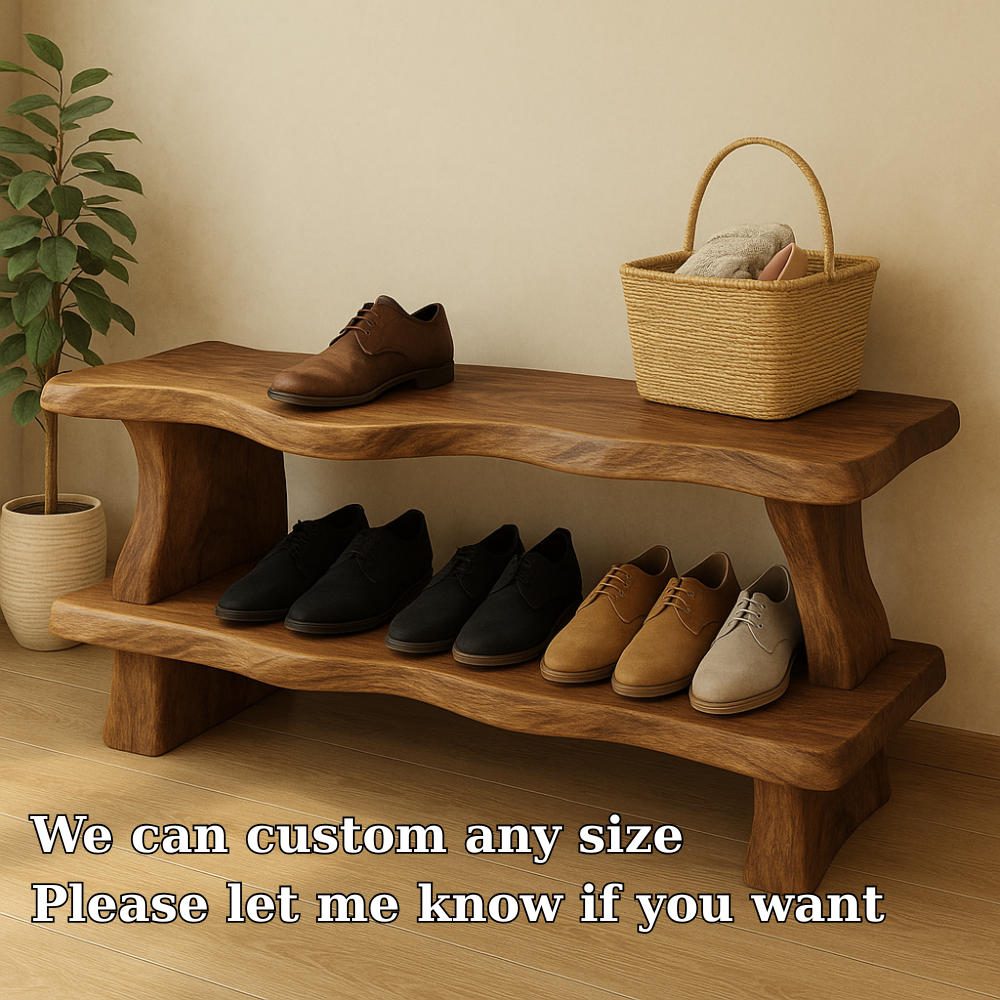Rustic Wooden Shoe Storage Bench – Solid Wood Entryway Bench with Open Shelf - view 5 of 7