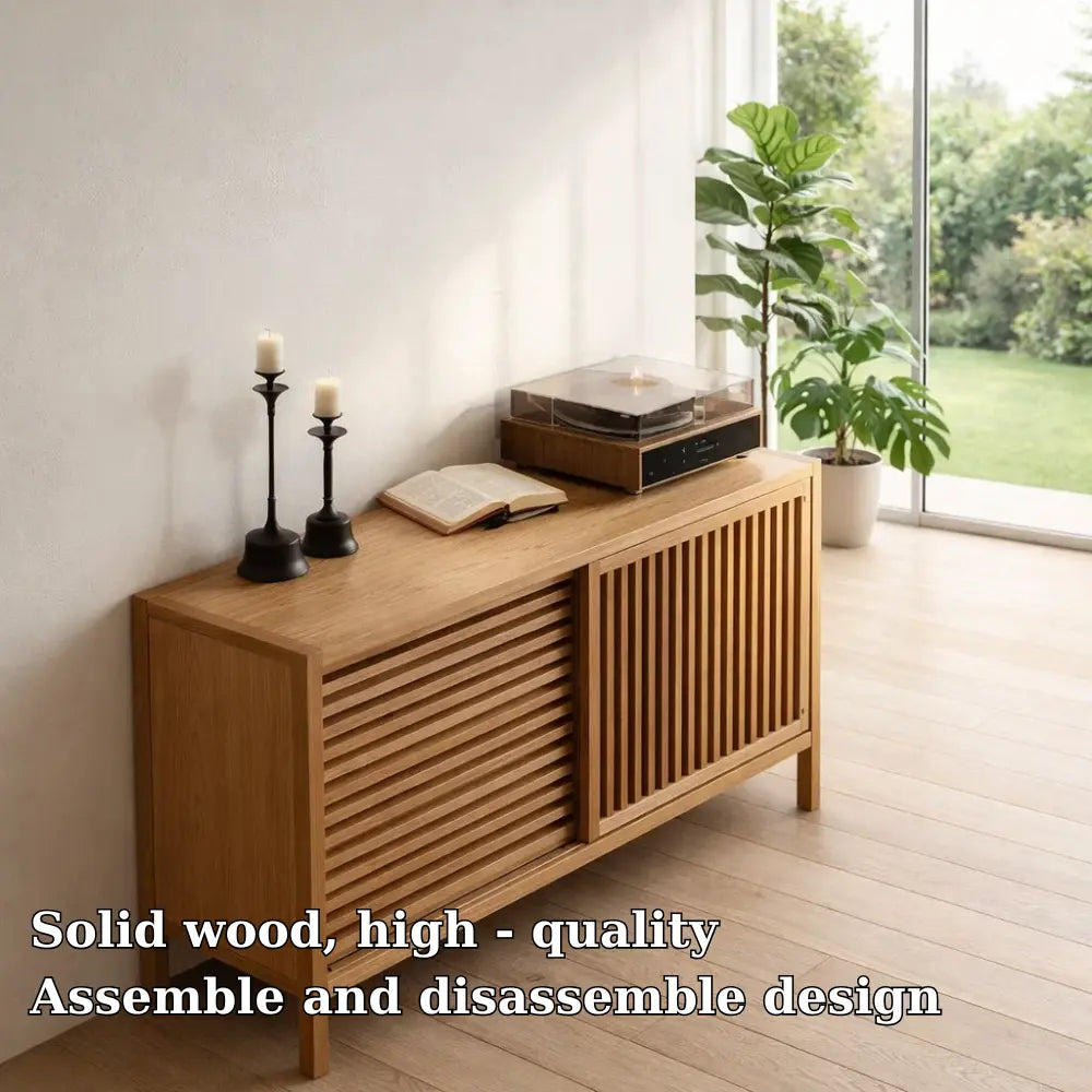 Modern Console Table with Sliding Slatted Doors - view 5 of 7