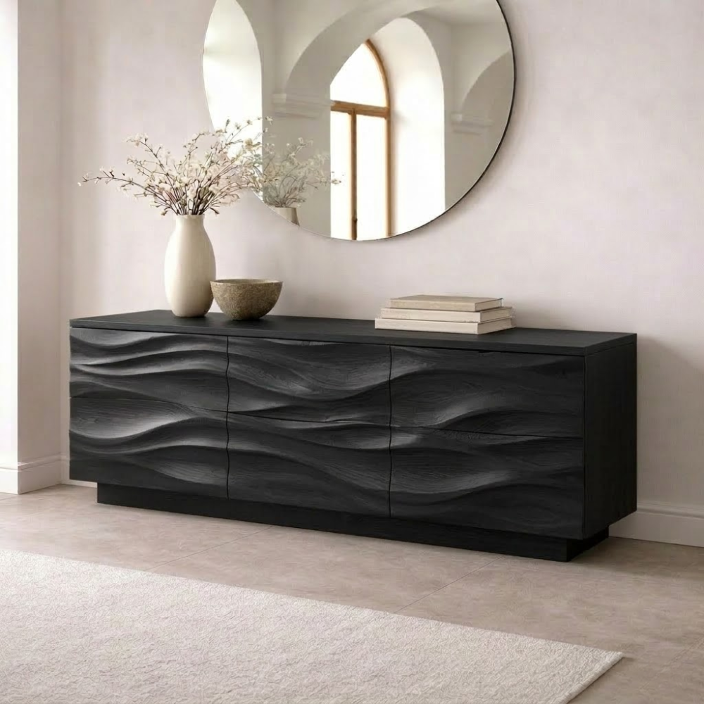 Solid Wood Console Table with Wave Front – Modern Entryway Storage Sideboard - view 4 of 7