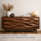 Solid Wood Wave Carved Console Cabinet – Modern Sculptural Sideboard - view 5 of 7