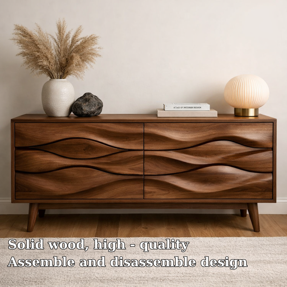 Solid Wood Wave Carved Console Cabinet – Modern Sculptural Sideboard - view 5 of 7