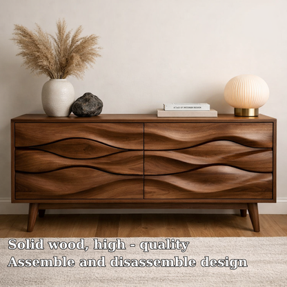 Solid Wood Wave Carved Console Cabinet – Modern Sculptural Sideboard - view 5 of 7