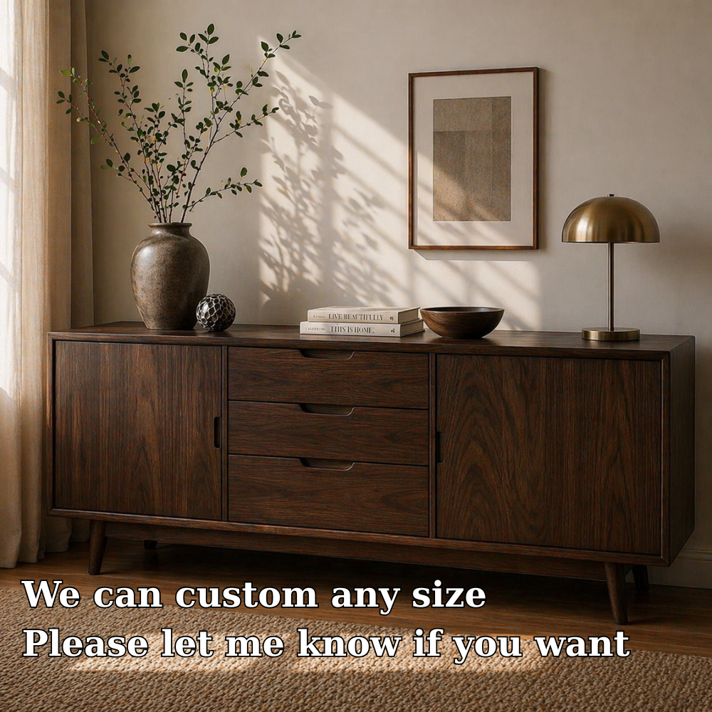 Mid Century Solid Wood Sideboard Cabinet with Drawers & Doors Storage - view 6 of 7