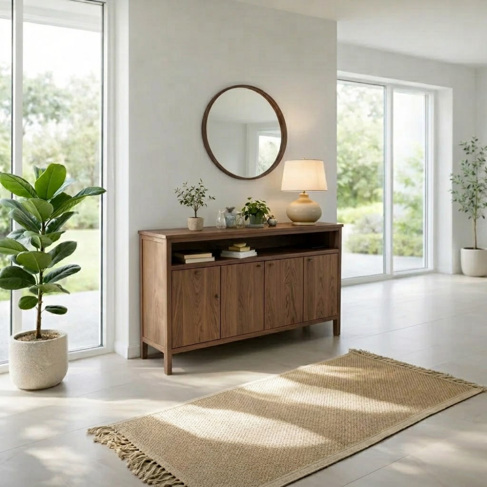 Solid Wood Sideboard Console with Cabinet Doors & Shelf, Modern Storage Cabinet - view 2 of 7