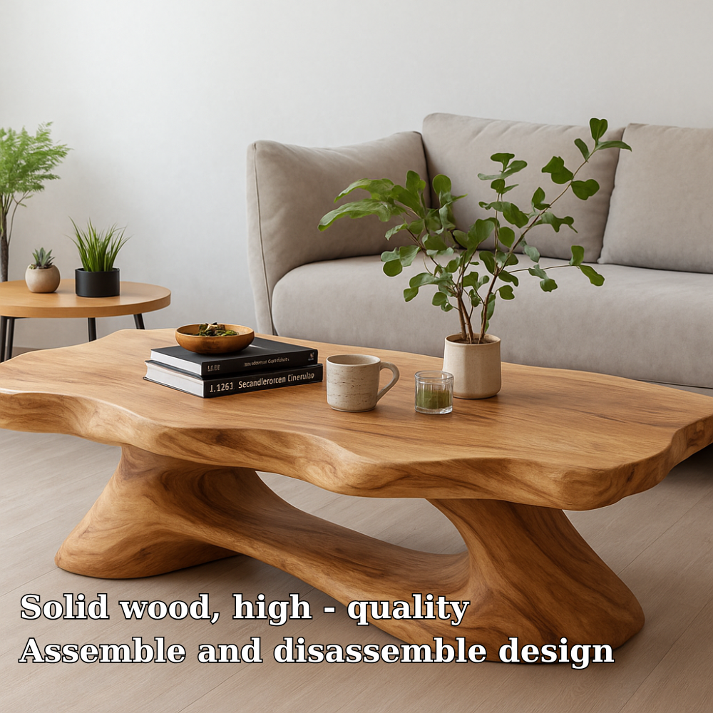 Solid Wood Coffee Table Modern Live Edge Natural Wood with Sculptural Base - view 5 of 7
