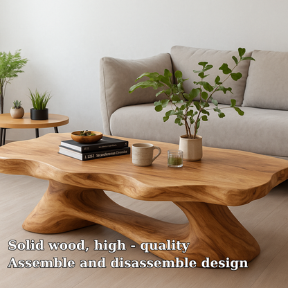 Solid Wood Coffee Table Modern Live Edge Natural Wood with Sculptural Base - view 5 of 7