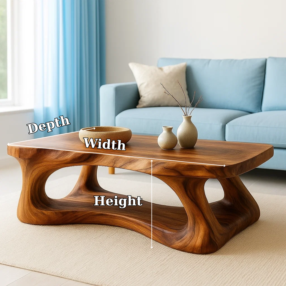 Solid Wood Coffee Table Modern Sculptural Base Natural Live Edge Design - view 7 of 7