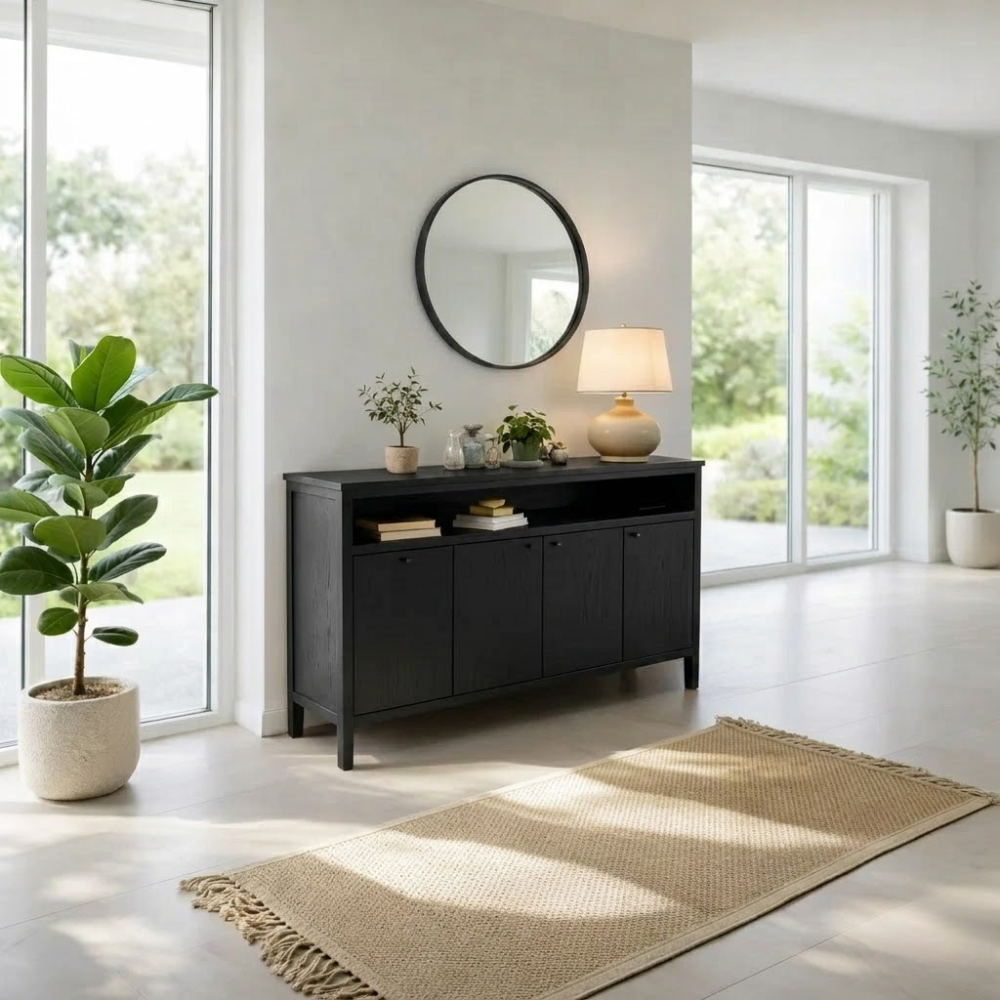 Solid Wood Sideboard Console with Cabinet Doors & Shelf, Modern Storage Cabinet - view 4 of 7