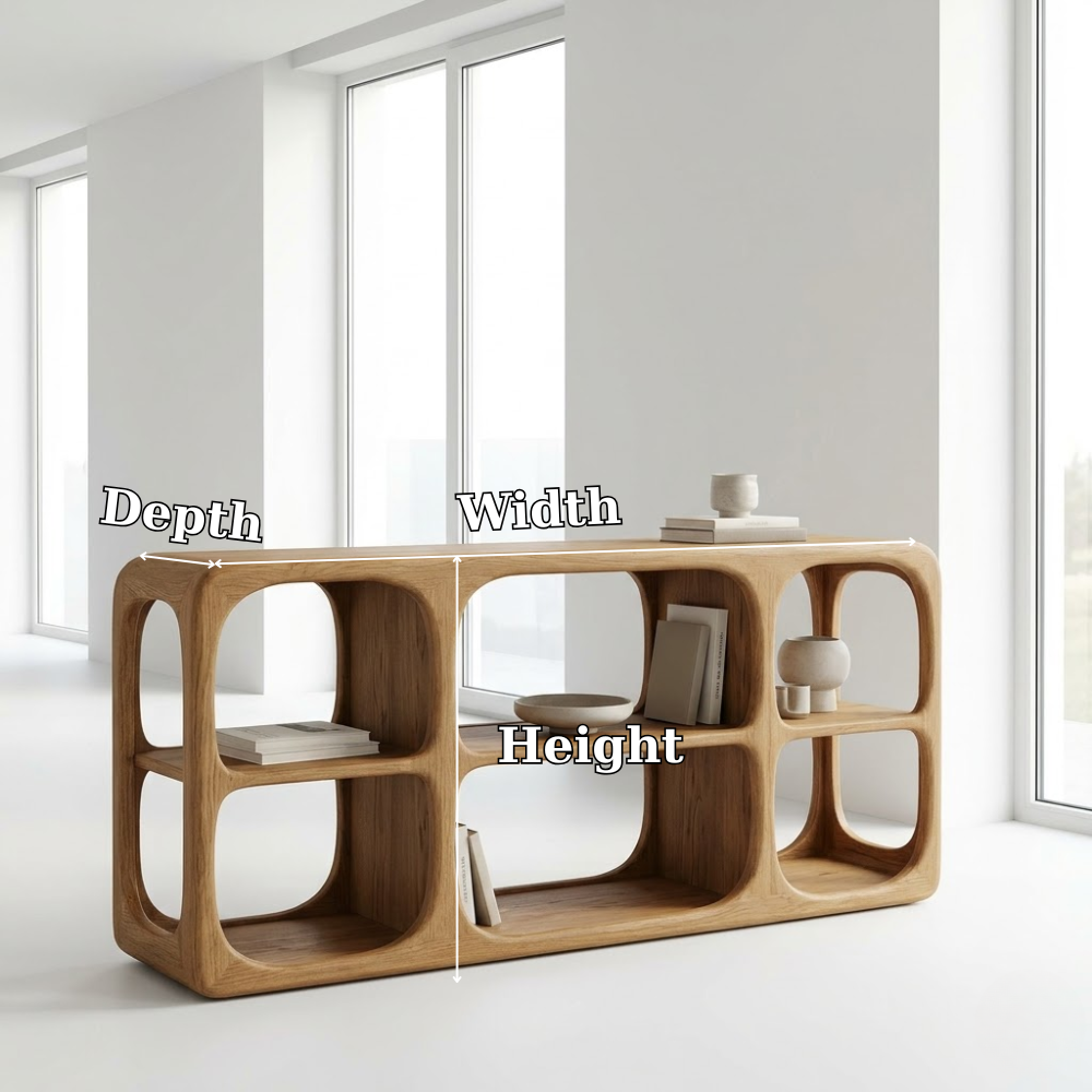 Minimalist Light Oak Console Cabinet - Sculptural Open Shelf Sideboard - view 7 of 7
