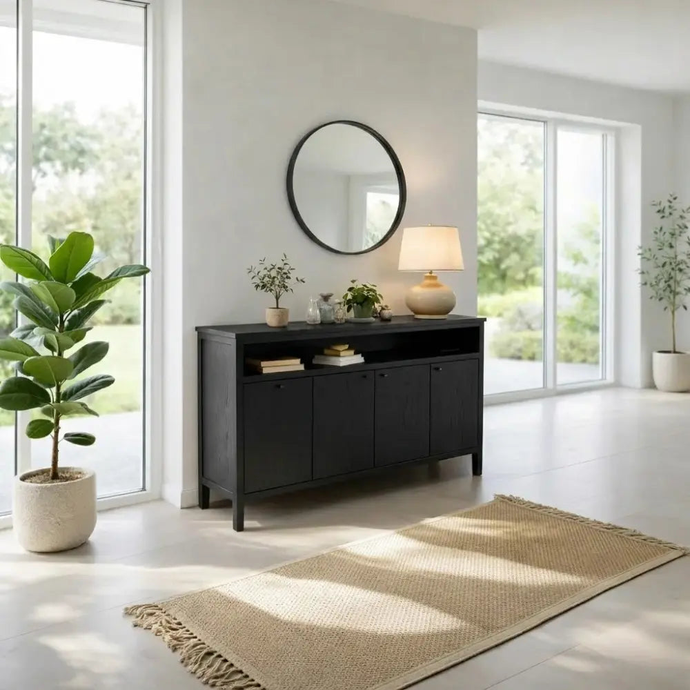 Modern Console Table with Cabinet Doors & Open Shelf - view 4 of 7