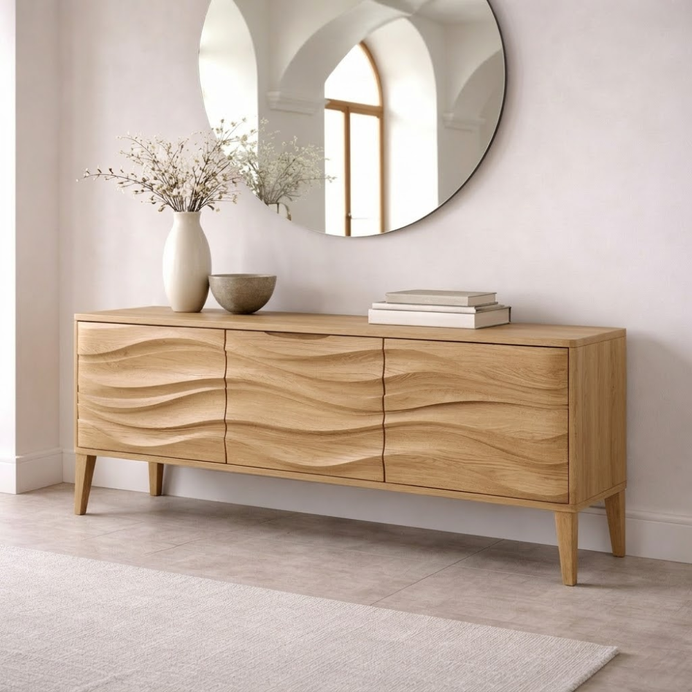 Solid Wood Console Table with Wave Front – Modern Entryway Storage Cabinet - view 1 of 7