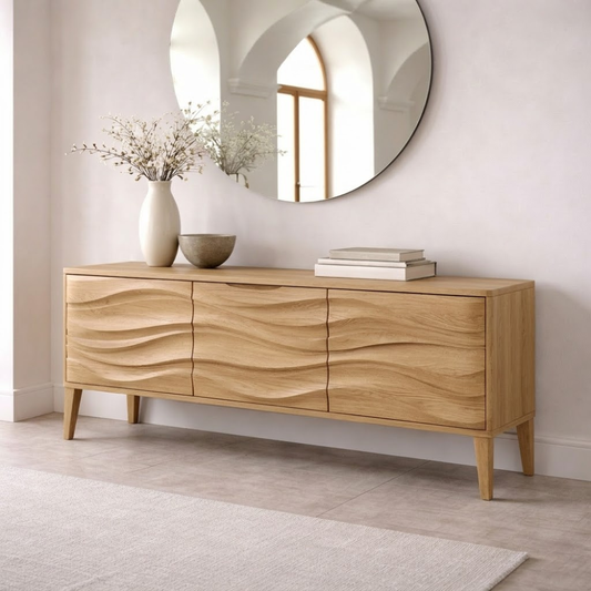 Solid Wood Console Table with Wave Front – Modern Entryway Storage Cabinet - view 1 of 7
