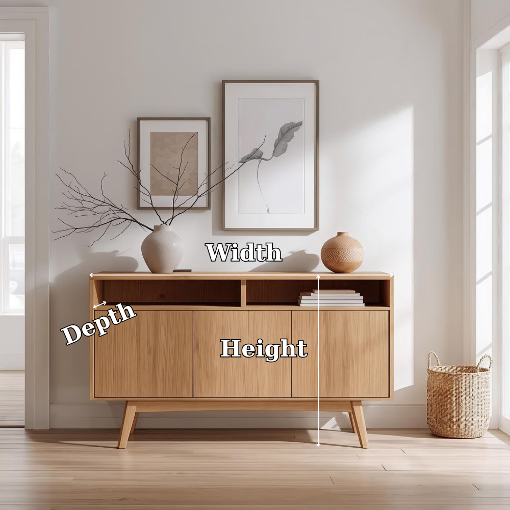Mid-Century Modern Solid Wood Console Cabinet with Open Shelf and Storage - view 7 of 7