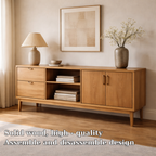 Solid Wood Console Cabinet with Drawers, Doors and Open Shelf Storage - view 5 of 7