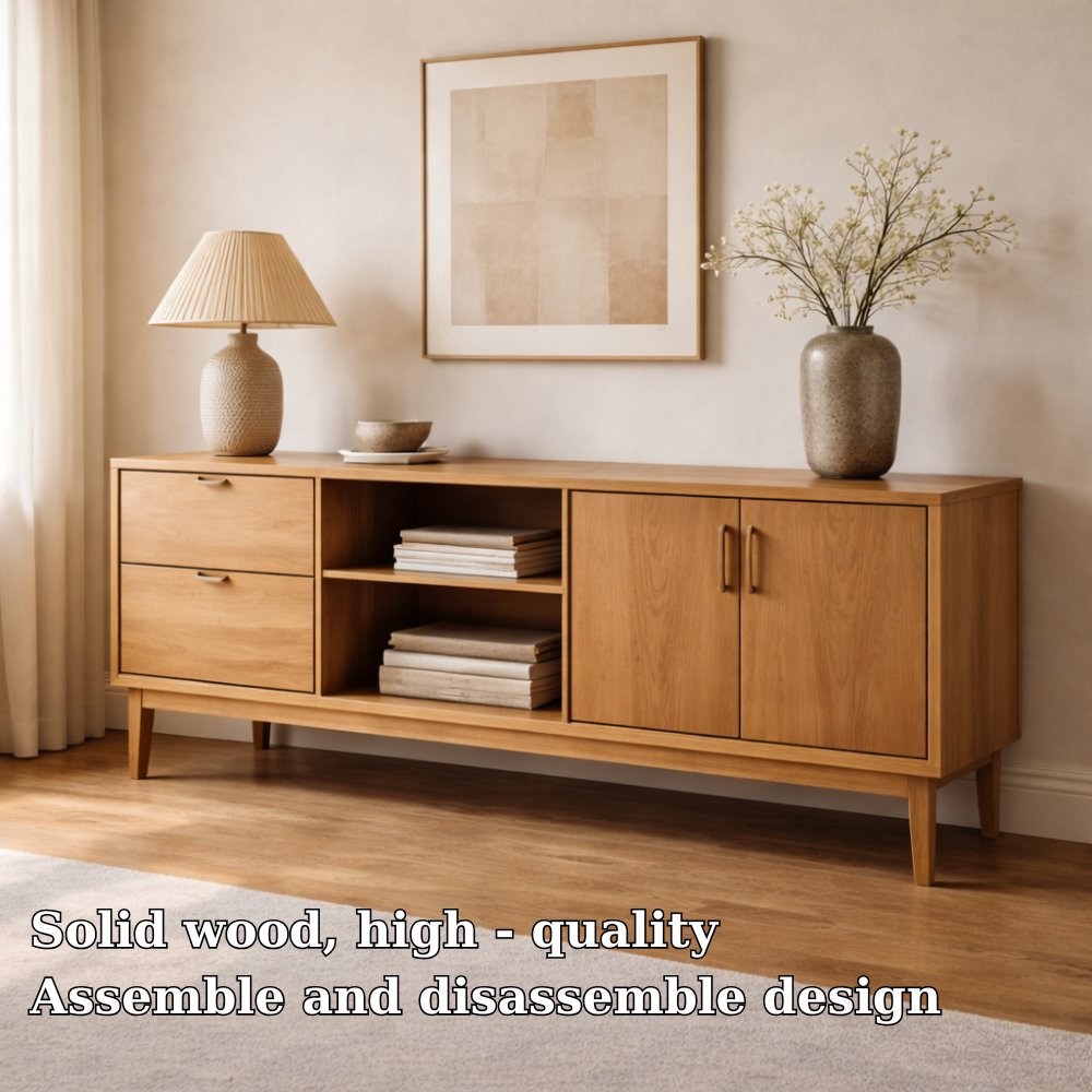 Solid Wood Console Cabinet with Drawers, Doors and Open Shelf Storage - view 5 of 7