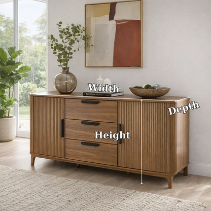 Fluted Sideboard Cabinet with Drawers and Doors – Modern Storage Buffet Console - view 6 of 7