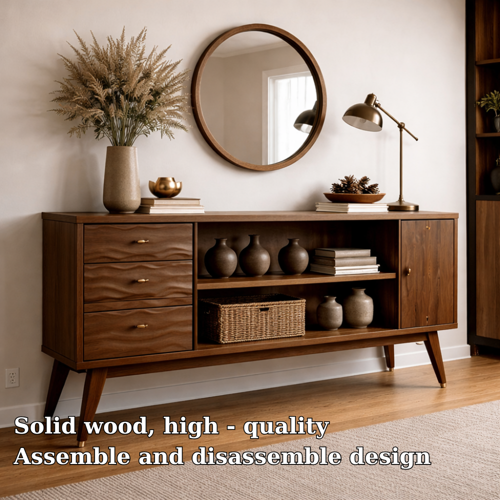 Mid-Century Modern Walnut Console Cabinet -Storage with Elegant Wave Design - view 5 of 7