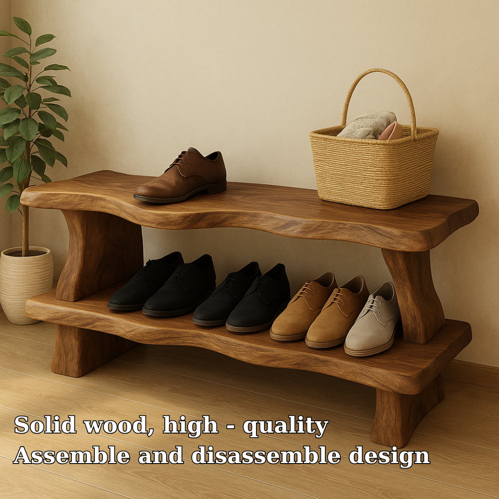 Rustic Wooden Shoe Storage Bench – Solid Wood Entryway Bench with Open Shelf - view 6 of 7