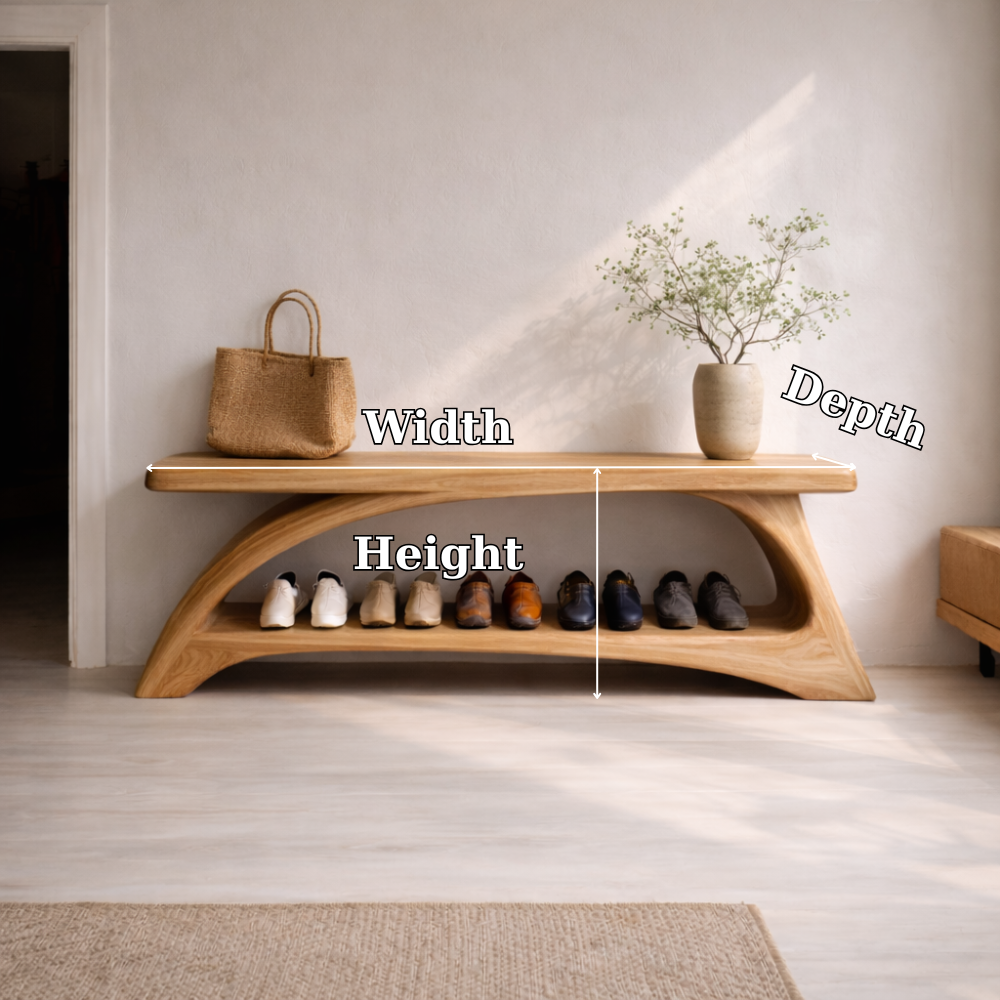 Solid Wood Entryway Bench with Shoe Storage Shelf – Modern Curved Wooden Shoe Rack Bench - view 7 of 7