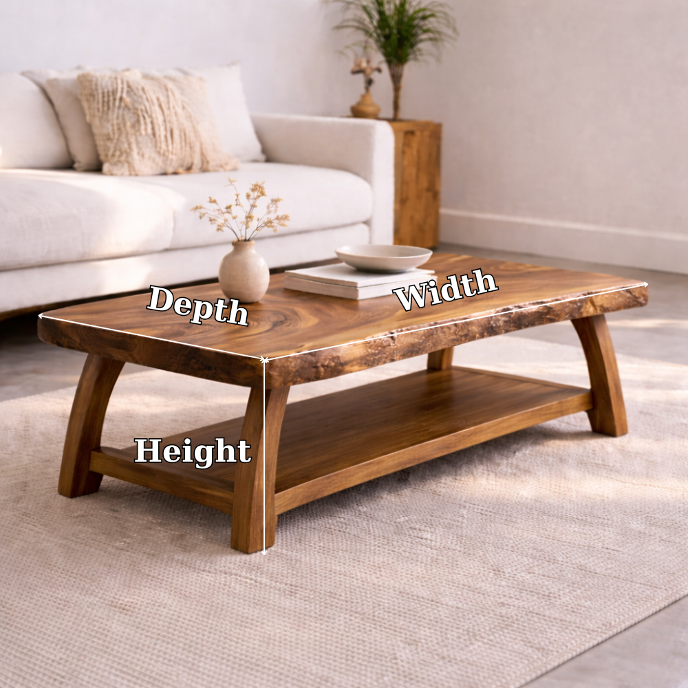Live Edge Solid Wood Coffee Table with Storage Shelf – Rustic Modern Living Room Table - view 7 of 7