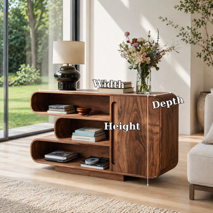 Curved Solid Wood Console Sideboard – Modern Walnut Storage Cabinet with Shelves - view 7 of 7