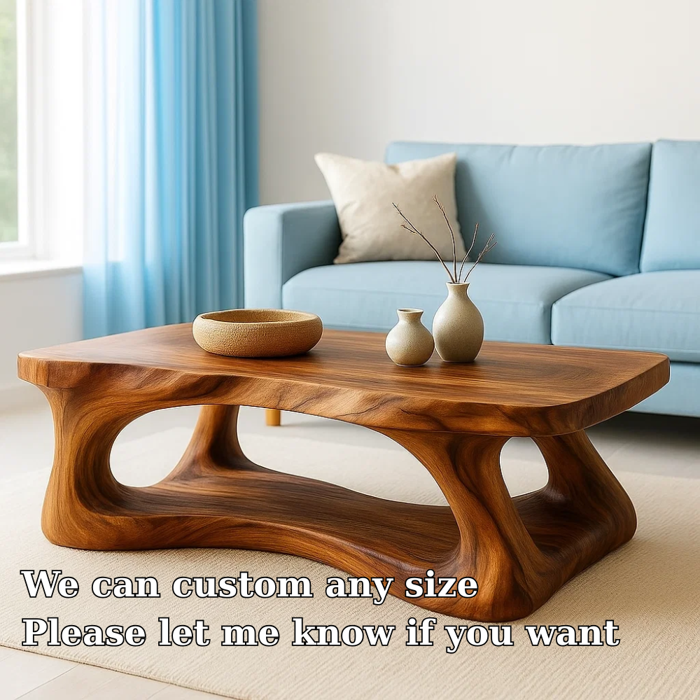 Solid Wood Coffee Table Modern Sculptural Base Natural Live Edge Design - view 6 of 7