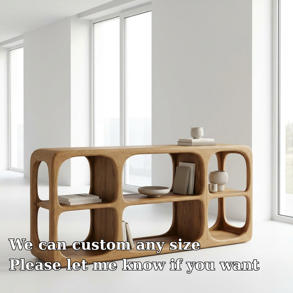 Minimalist Light Oak Console Cabinet - Sculptural Open Shelf Sideboard - view 6 of 7