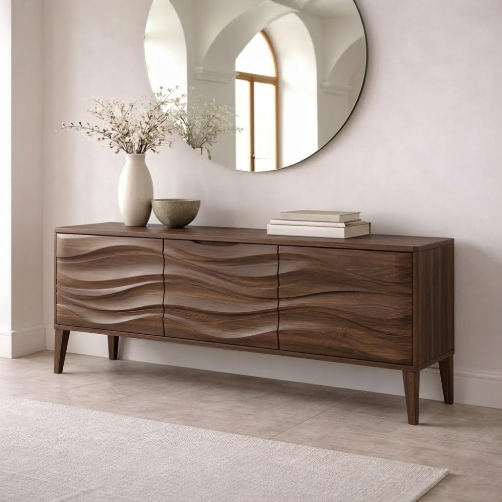 Solid Wood Console Table with Wave Front – Modern Entryway Storage Cabinet - view 4 of 7