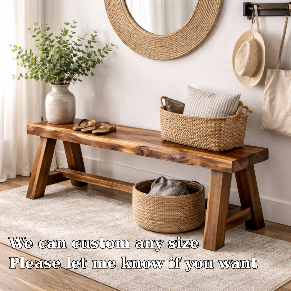 Rustic Solid Wood Entryway Bench with Storage | Modern Hallway Seating - view 6 of 7