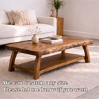 Live Edge Solid Wood Coffee Table with Storage Shelf – Rustic Modern Living Room Table - view 6 of 7