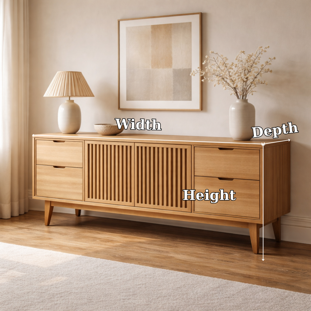 Solid Wood Console Cabinet with Slatted Doors and Drawer Storage - view 7 of 7