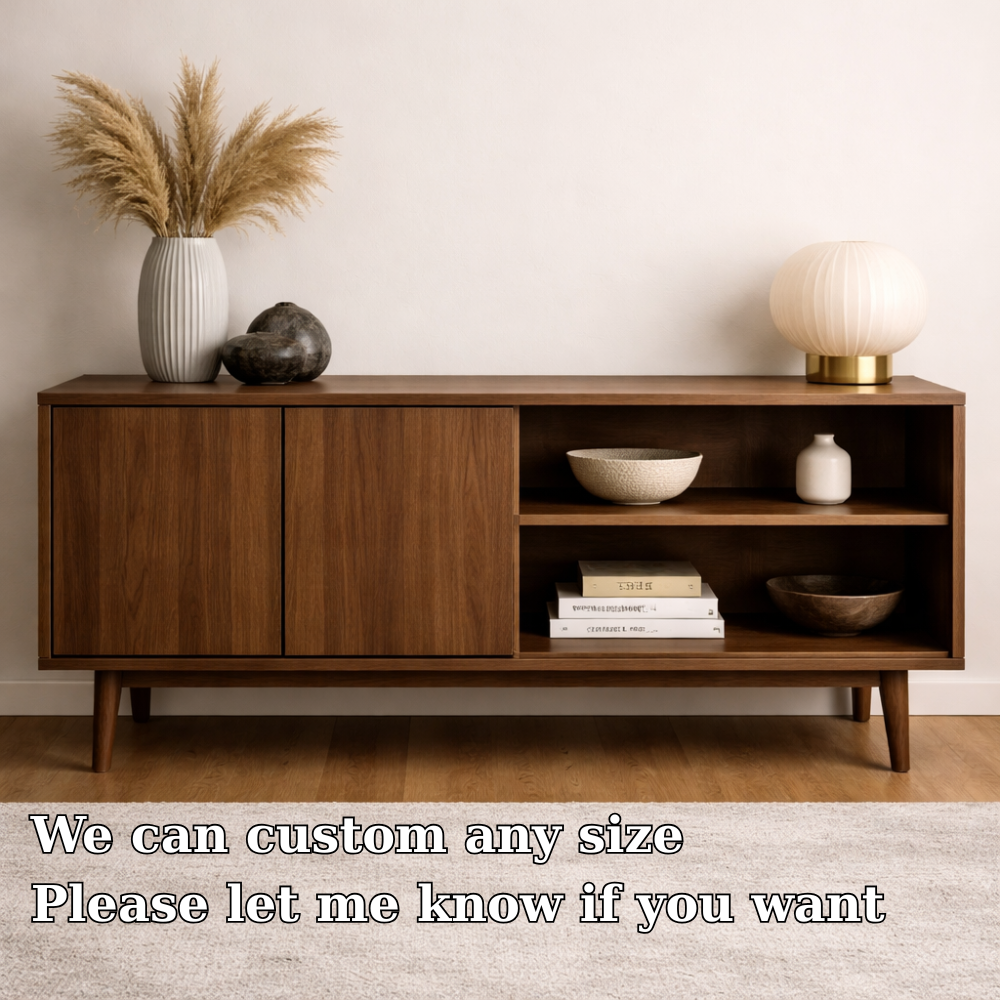 Minimalist Solid Wood Console Cabinet with Sliding Door and Open Shelf - view 6 of 7