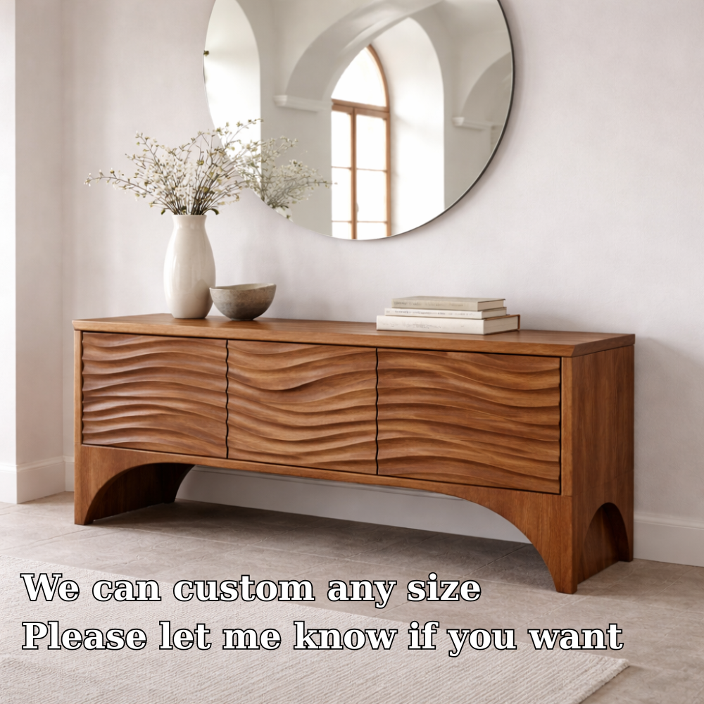 Solid Wood Console Table with Wave Front Drawers – Modern Entryway Storage Cabinet - view 6 of 7