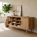 Solid Oak Console Cabinet with Shelves & Door – Modern Storage Sideboard Table - view 1 of 7