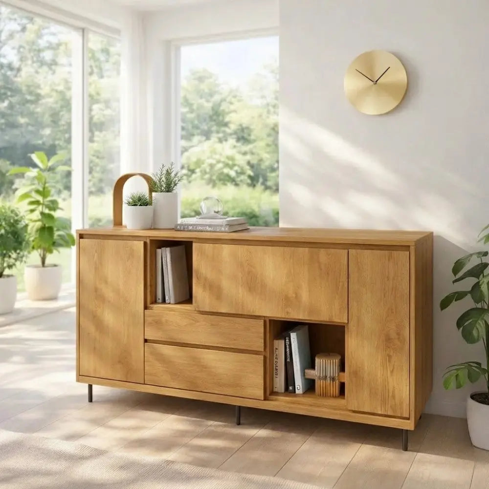 Modern Wood Console Table with Storage Cabinet & Shelves - view 1 of 7