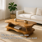 Modern Solid Wood Coffee Table with Organic Live Edge and Lower Shelf - view 6 of 7