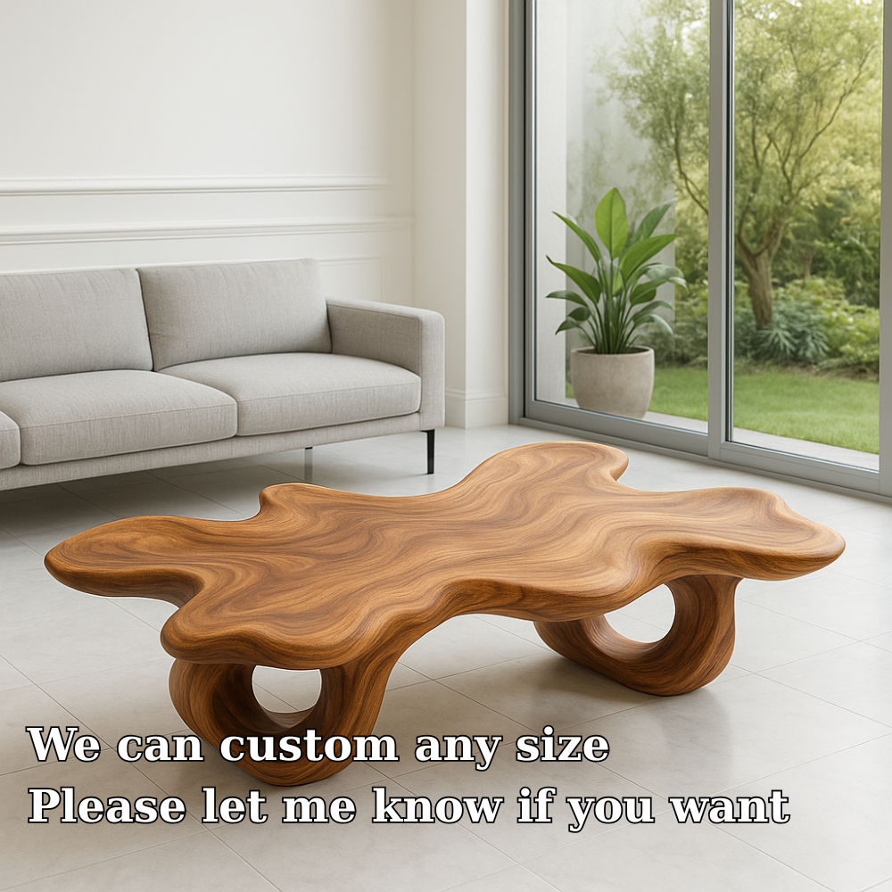 Modern Solid Wood Coffee Table with Unique Organic Shape for Contemporary Living Room - view 6 of 7
